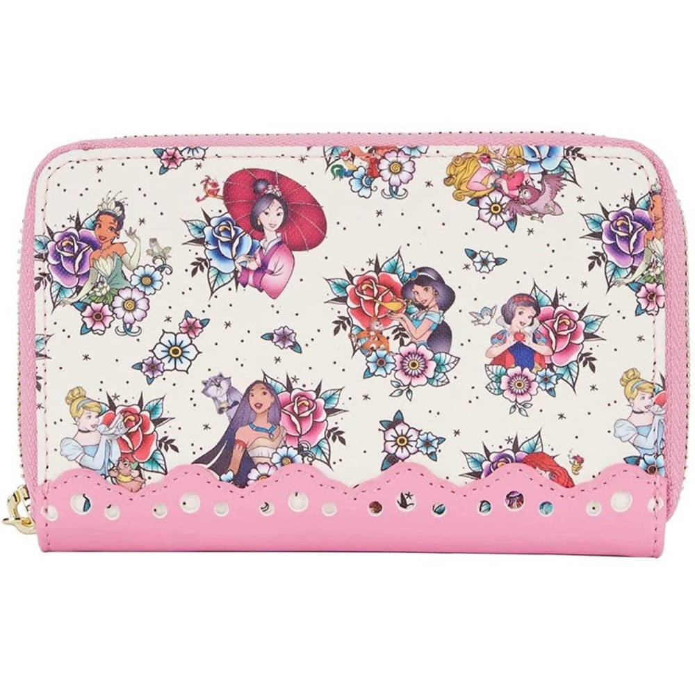 NWT Loungefly Disney Princess Tattoo Zip Around Wallet Pink